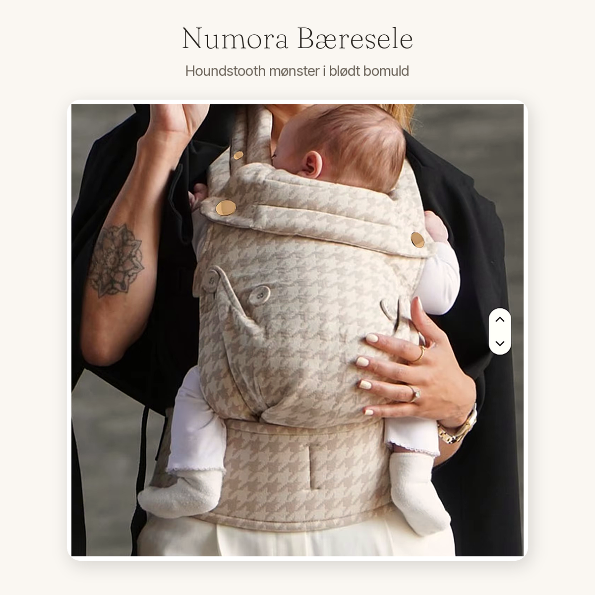 Numora bæresele til baby - ergonomisk houndstooth bæresele i bomuld