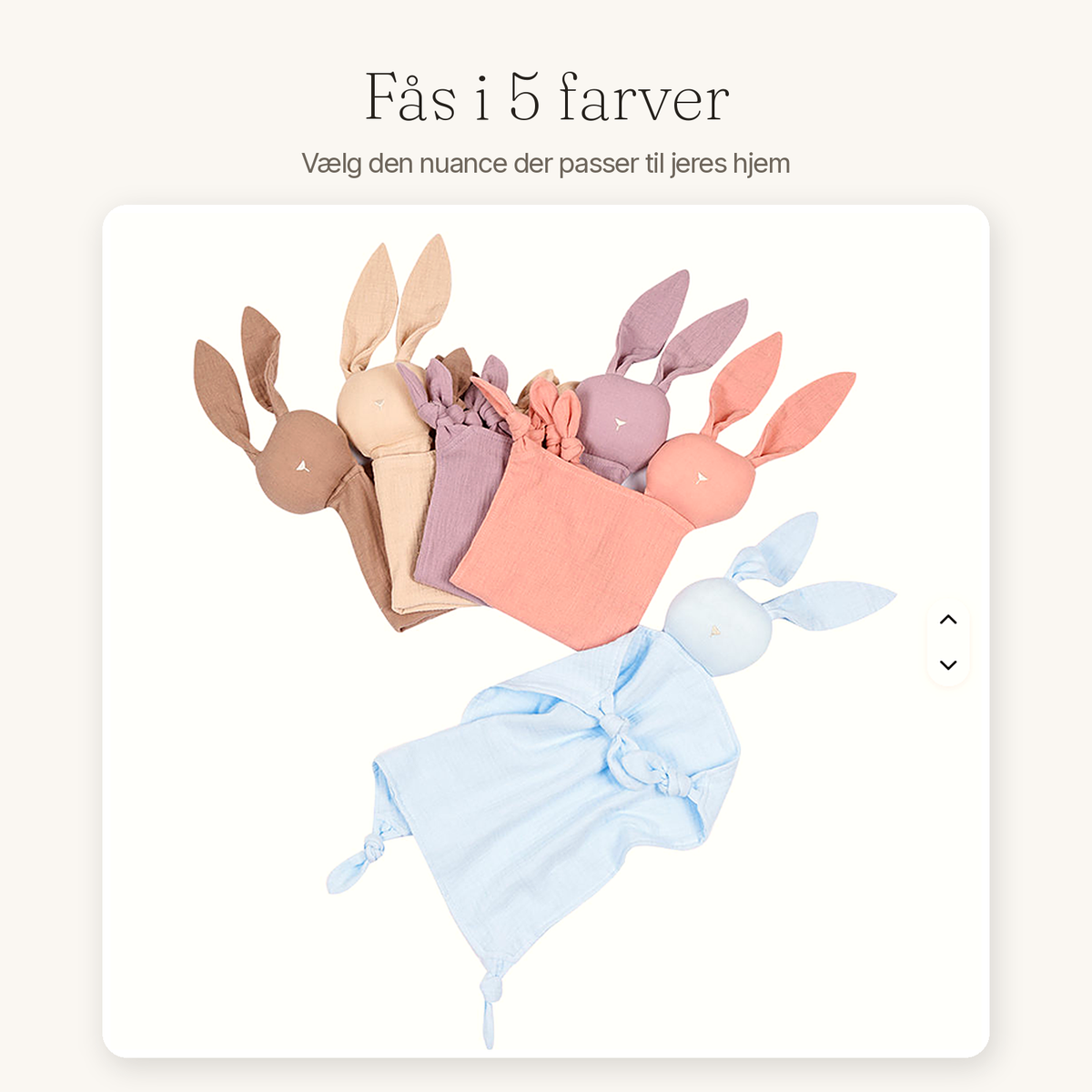Nusseklud til baby i 5 farver - kanin i bomuldsgaze