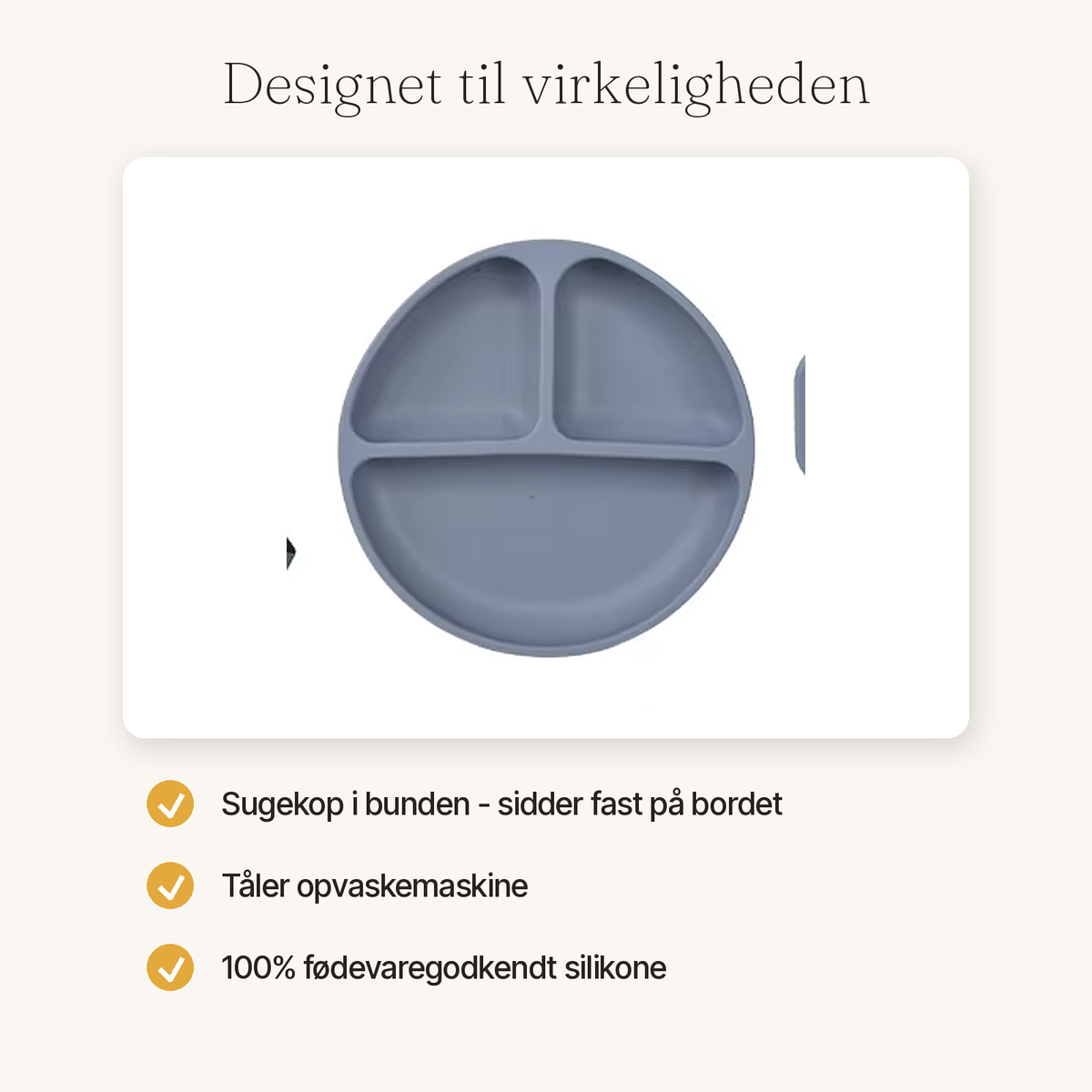 Baby tallerken i silikone med sugekop - tåler opvaskemaskine
